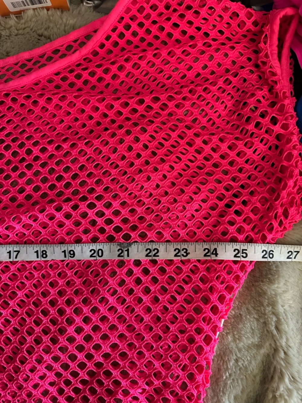 Hot Pink Barbie Fishnet Mesh Top Y2K Festival Rave Sheer Knit Boho - Picture 6 of 7